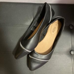 No Longer Available - Black Flats w Decorative Zipper